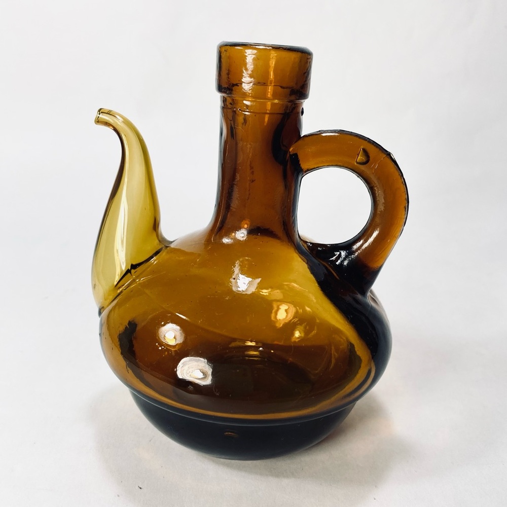 Vintage Hand-blown Amber Glass Cruet for Serving Oil or Vinegar (no stopper)